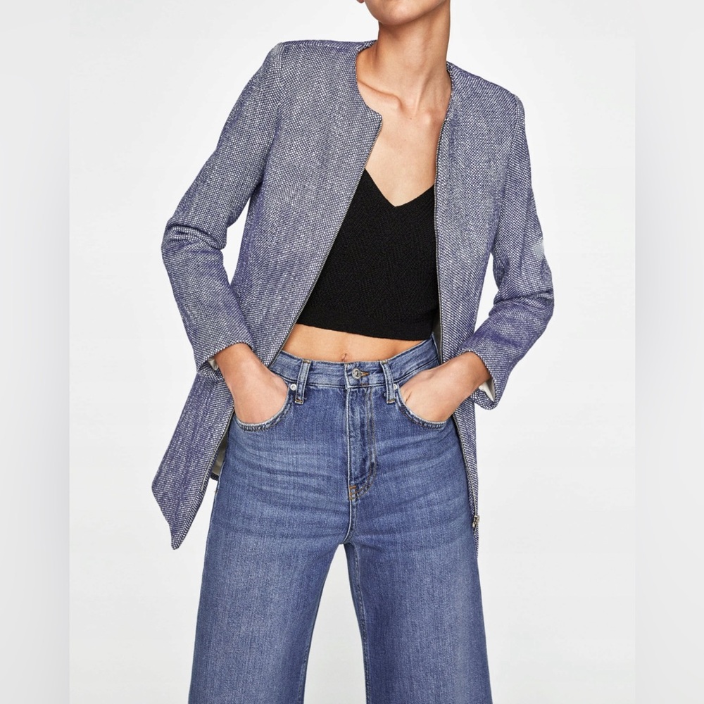 Zara textured round neck jacket.